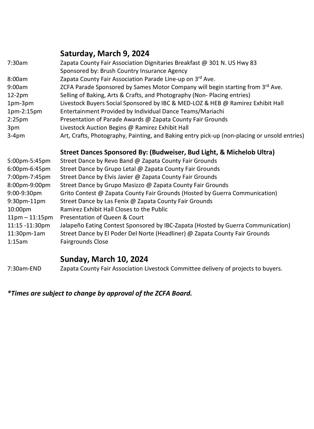 calendarofevents Zapata County Fair March 7th 9th, 2024